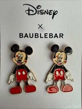BaubleBar Disney Mickey Mouse Red, Black & White Enamel Earrings